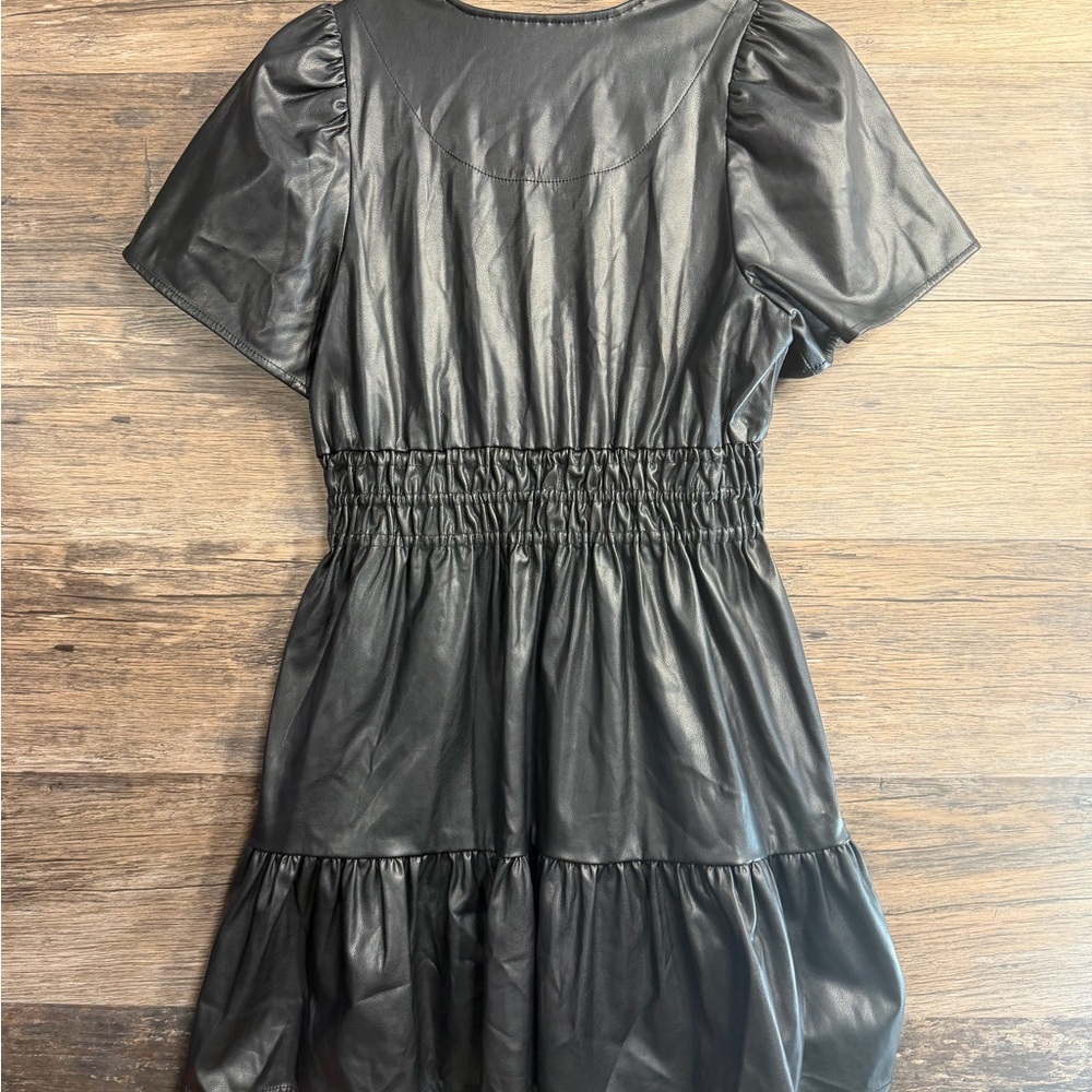 Anthropologie Black Faux Leather Mini Dress - Picture 8 of 11